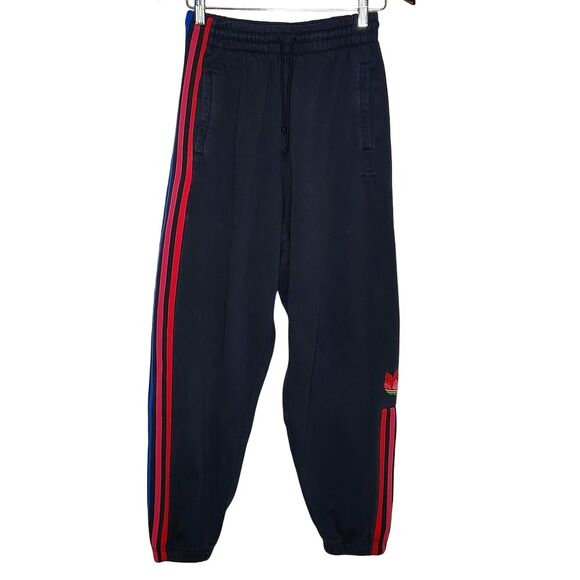 Adidas Originals Sweatpants Women's S Drawstring Pull-On Black Multicolor Stripe - Picture 2 of 13